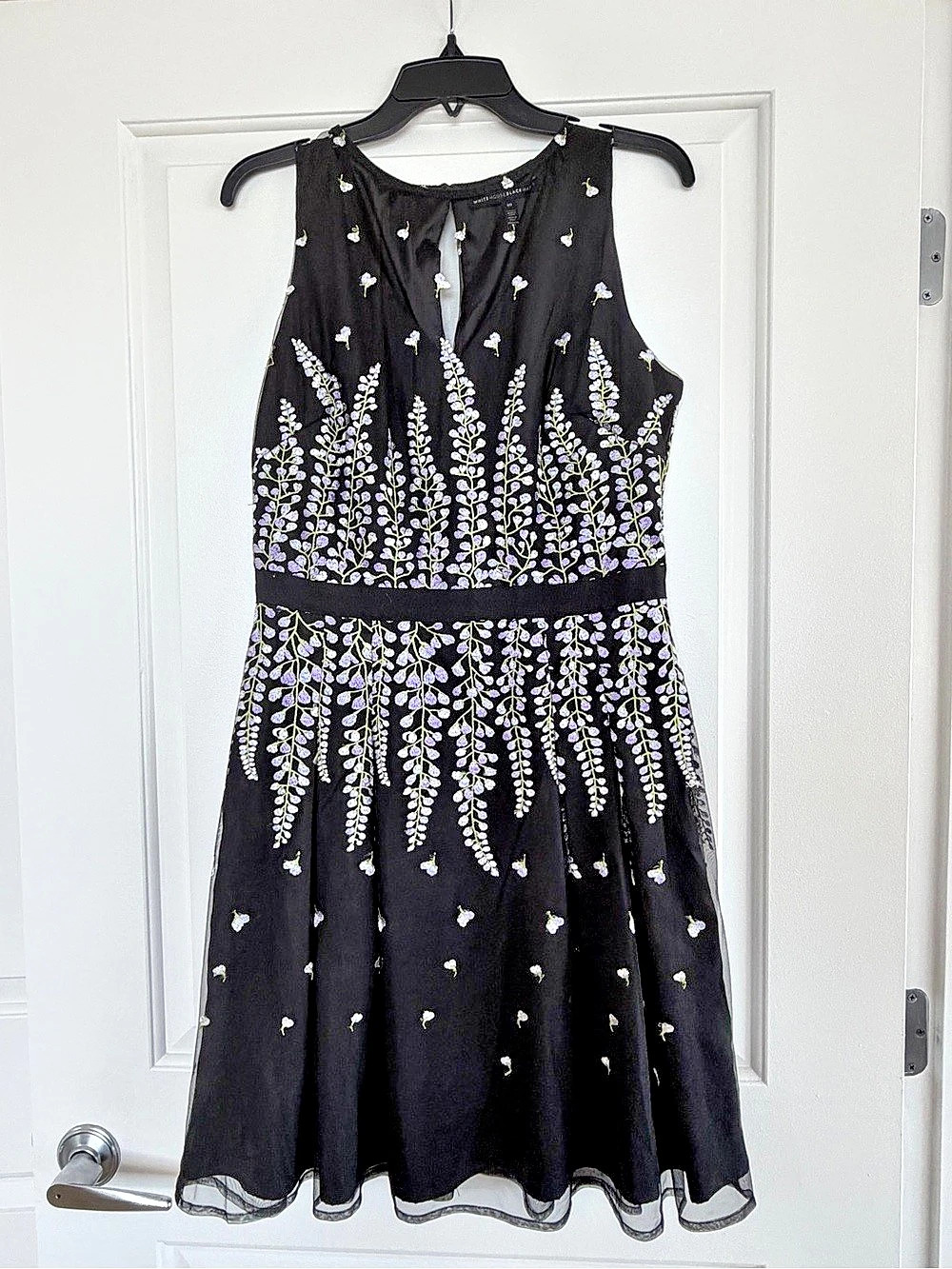 White House Black Market Wisteria Floral Midi Dress Black & Purple 10 Like New